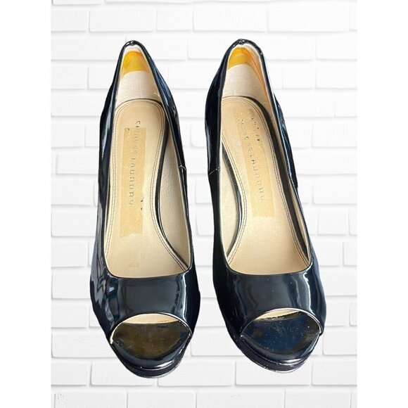 Chinese Laundry Women's Size 9 Open Toe Stiletto Heel Black Shine Patent Leather - Picture 1 of 12